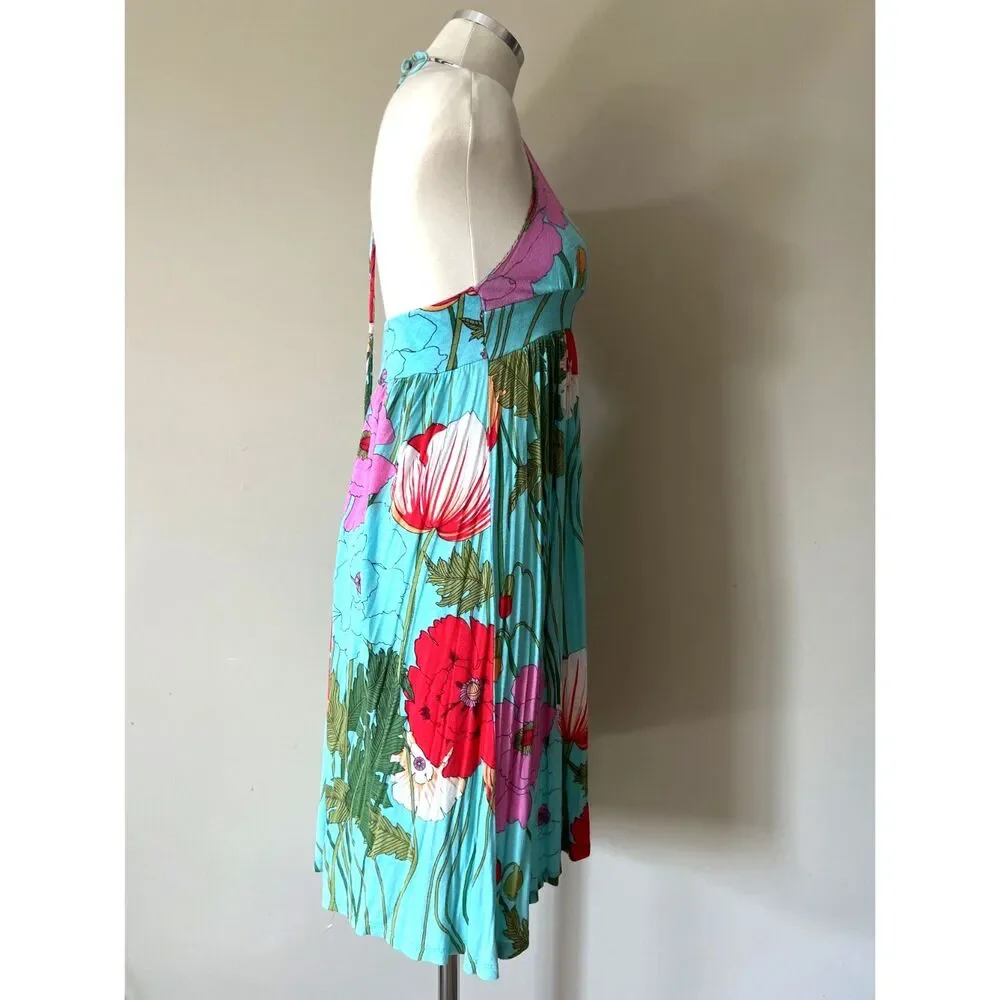 Womens Spaghetti Strap Floral Halter Neck A-Line SunDress by Lani Medium - Picture 3 of 7